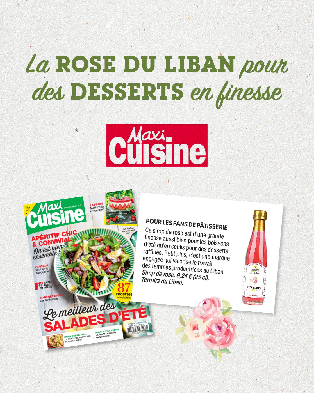 Terroirs du Liban Rose Syrup featured in Maxi Cuisine