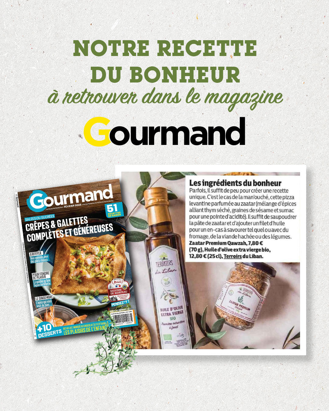 Olive Oil & Zaatar, Ingredients of happiness featured in Gourmand !