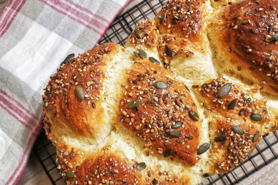 Multi-Grain Braided Brioche with Orange Blossom Water