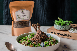 Côtelettes d'Agneau avec Blé Vert Grillé et Sauce Coriandre et Persil