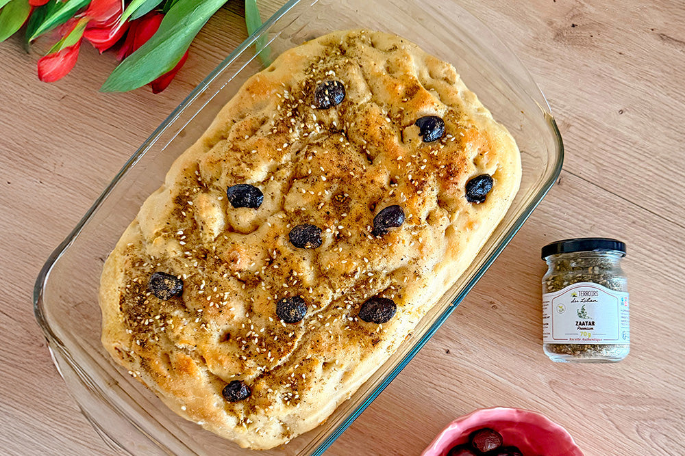 Zaatar Focaccia with Cherry Tomatoes & Olives