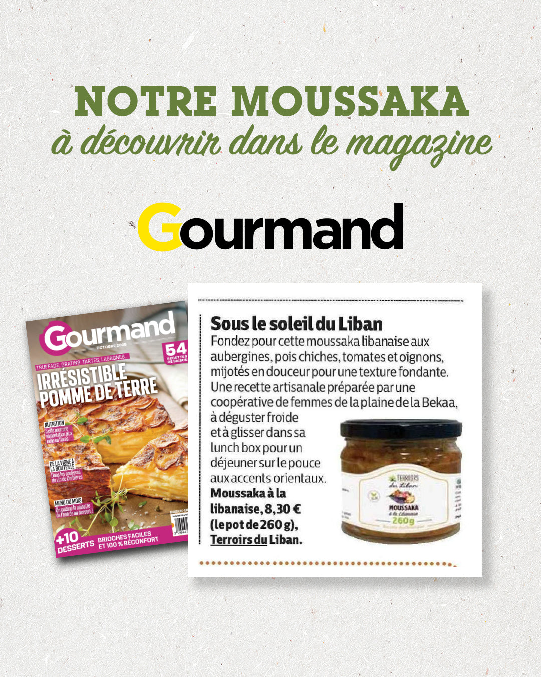 Gourmand magazine features our Lebanese Moussaka !