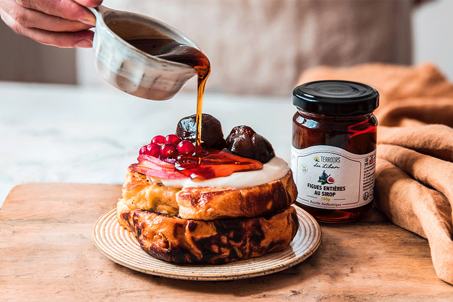 French Brioche with Whole Figs in Syrup, Currant & Nectarine